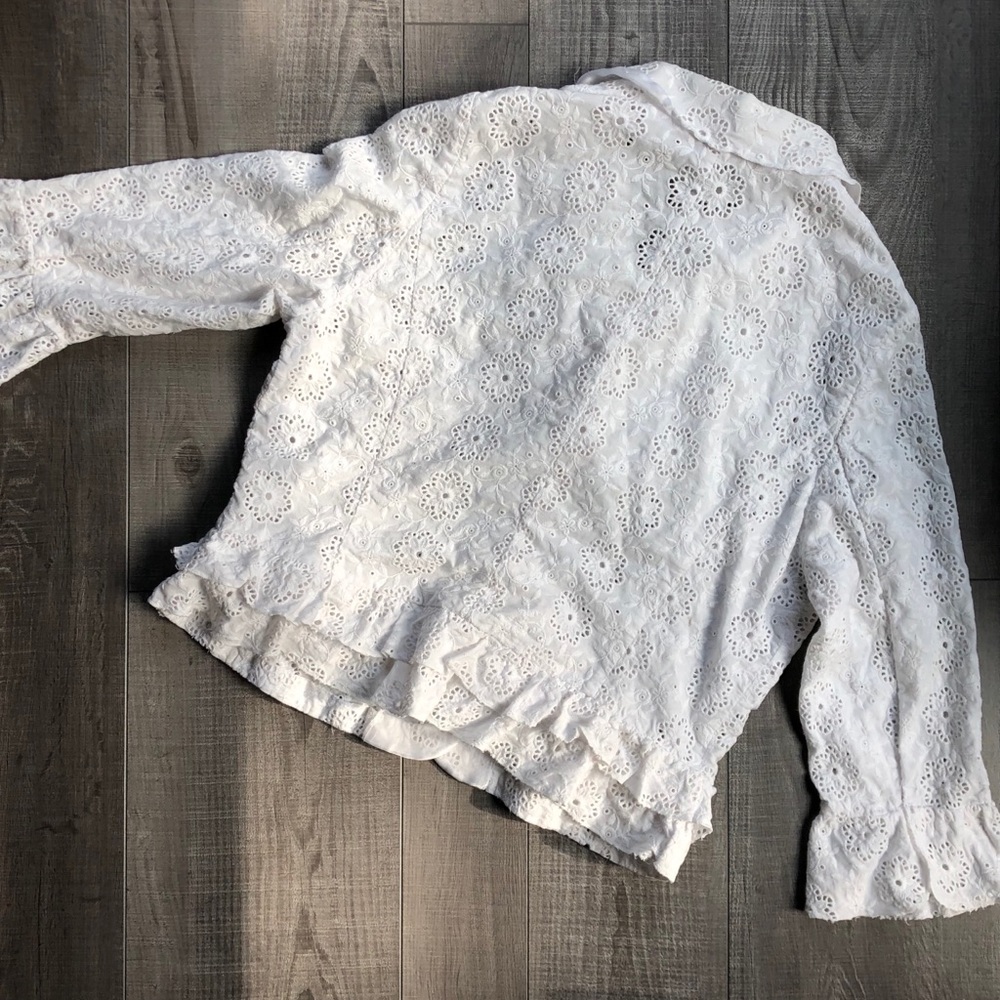 White Ruffled Eyelet Lace Jacket M - Picture 8 of 9